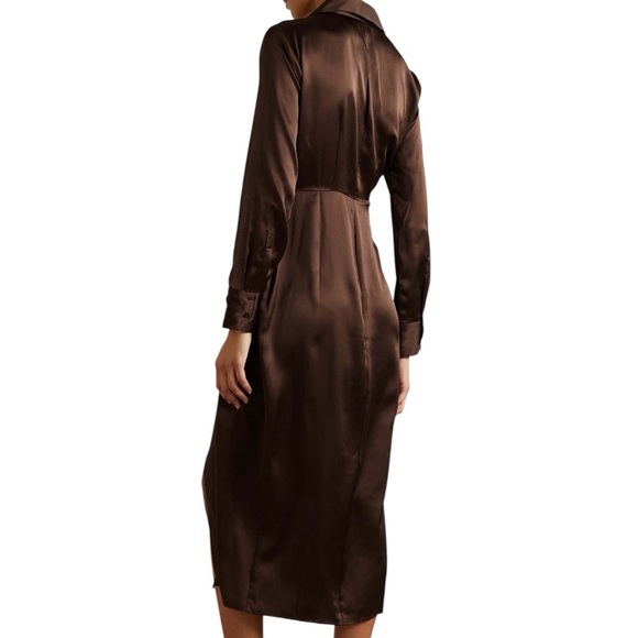 NWT Sold Out Reformation Lyon Silk Midi Shirt Dress in Brown Size 6 - Picture 3 of 12